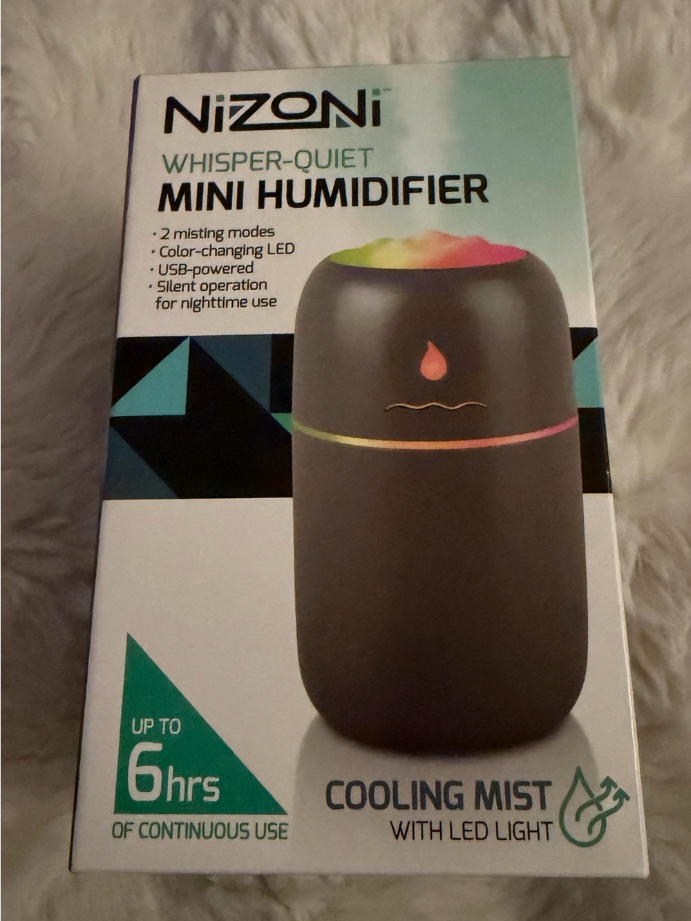 New Black whisper quiet Mini Humidifier with Color-Changing LED